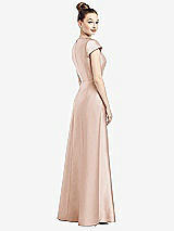 Rear View Thumbnail - Cameo Cap Sleeve V-Neck Satin Gown with Pockets