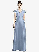Front View Thumbnail - Cloudy Cap Sleeve V-Neck Satin Gown with Pockets