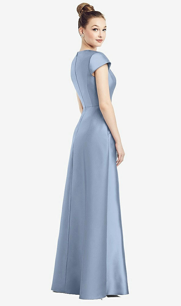 Back View - Cloudy Cap Sleeve V-Neck Satin Gown with Pockets