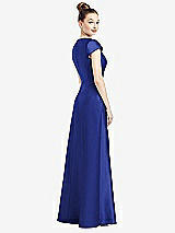 Rear View Thumbnail - Cobalt Blue Cap Sleeve V-Neck Satin Gown with Pockets