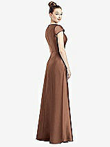 Rear View Thumbnail - Cognac Cap Sleeve V-Neck Satin Gown with Pockets