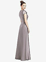 Rear View Thumbnail - Cashmere Gray Cap Sleeve V-Neck Satin Gown with Pockets