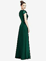 Rear View Thumbnail - Hunter Green Cap Sleeve V-Neck Satin Gown with Pockets