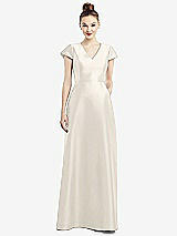 Front View Thumbnail - Ivory Cap Sleeve V-Neck Satin Gown with Pockets