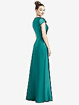 Rear View Thumbnail - Jade Cap Sleeve V-Neck Satin Gown with Pockets