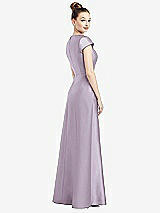 Rear View Thumbnail - Lilac Haze Cap Sleeve V-Neck Satin Gown with Pockets