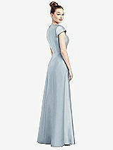 Rear View Thumbnail - Mist Cap Sleeve V-Neck Satin Gown with Pockets
