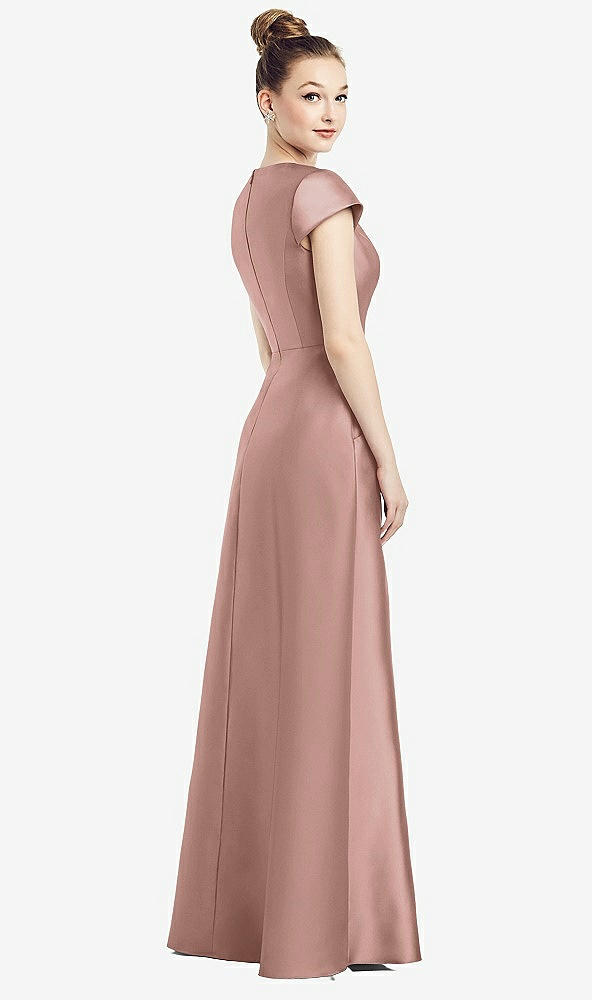 Back View - Neu Nude Cap Sleeve V-Neck Satin Gown with Pockets