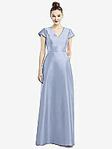 Front View Thumbnail - Sky Blue Cap Sleeve V-Neck Satin Gown with Pockets