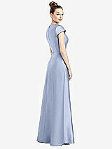 Rear View Thumbnail - Sky Blue Cap Sleeve V-Neck Satin Gown with Pockets