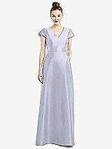 Front View Thumbnail - Silver Dove Cap Sleeve V-Neck Satin Gown with Pockets