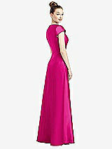 Rear View Thumbnail - Think Pink Cap Sleeve V-Neck Satin Gown with Pockets