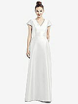 Front View Thumbnail - White Cap Sleeve V-Neck Satin Gown with Pockets