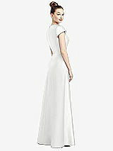 Rear View Thumbnail - White Cap Sleeve V-Neck Satin Gown with Pockets