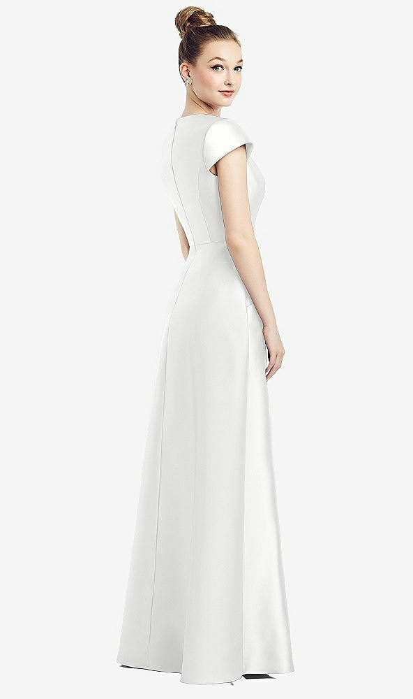 Back View - White Cap Sleeve V-Neck Satin Gown with Pockets