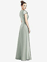 Rear View Thumbnail - Willow Green Cap Sleeve V-Neck Satin Gown with Pockets