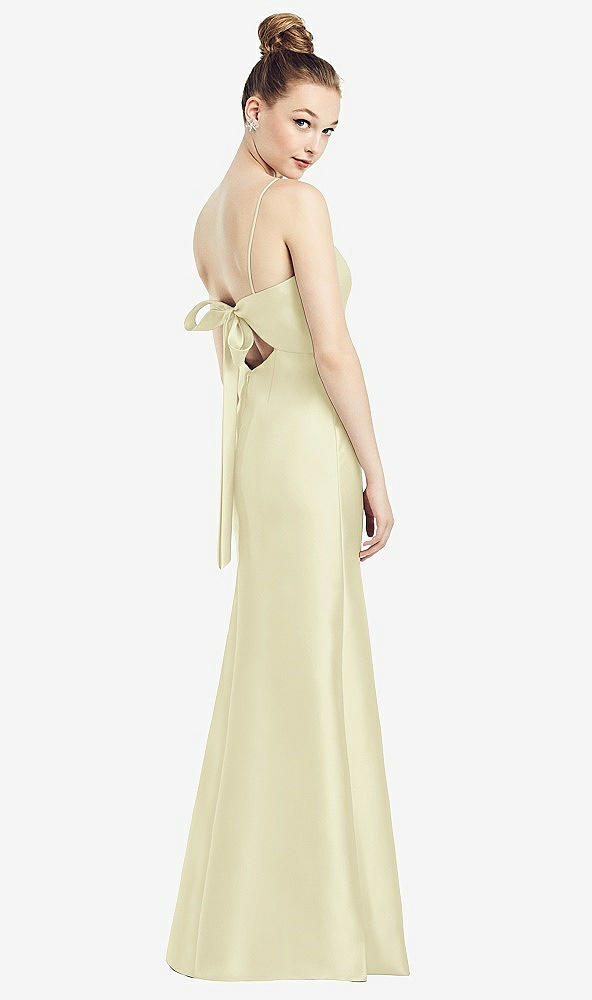 Front View - Butter Yellow Open-Back Bow Tie Satin Trumpet Gown