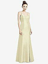 Rear View Thumbnail - Butter Yellow Open-Back Bow Tie Satin Trumpet Gown