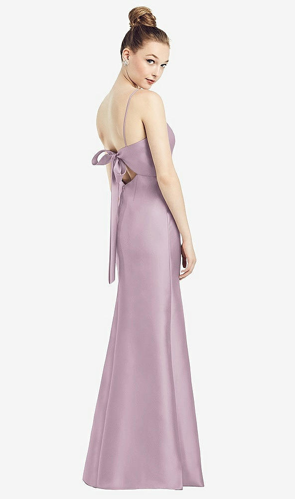 Front View - Suede Rose Open-Back Bow Tie Satin Trumpet Gown