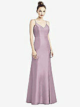 Rear View Thumbnail - Suede Rose Open-Back Bow Tie Satin Trumpet Gown