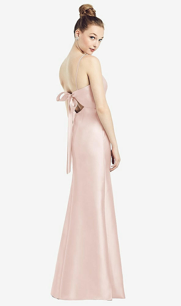 Front View - Blush Open-Back Bow Tie Satin Trumpet Gown