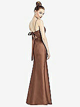 Front View Thumbnail - Cognac Open-Back Bow Tie Satin Trumpet Gown