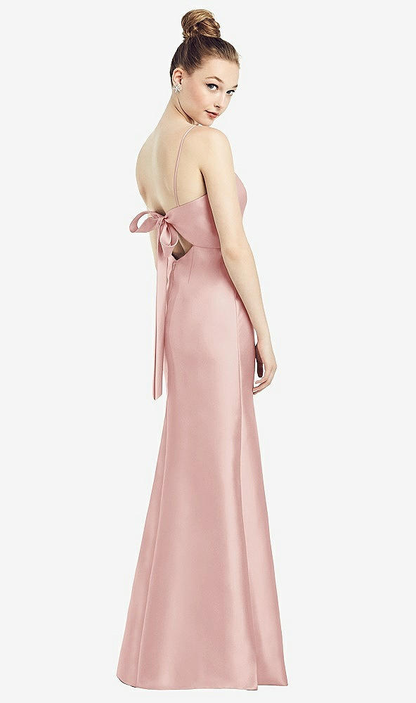 Front View - Rose Open-Back Bow Tie Satin Trumpet Gown