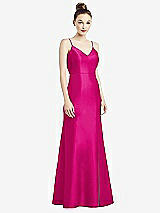 Rear View Thumbnail - Think Pink Open-Back Bow Tie Satin Trumpet Gown