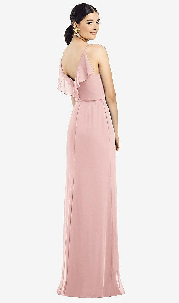 Front View - Rose Ruffled Back Chiffon Dress with Jeweled Sash