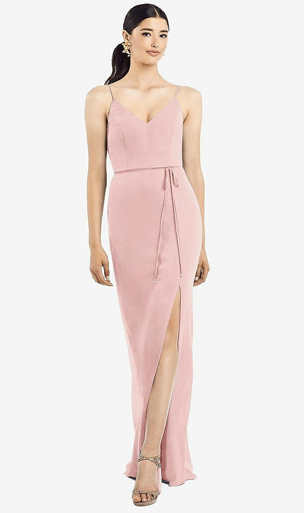 Back View - Rose Ruffled Back Chiffon Dress with Jeweled Sash