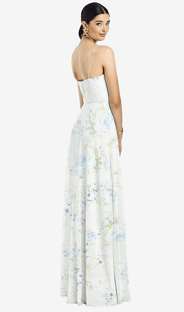 Back View - Bleu Garden Spaghetti Strap Chiffon Maxi Dress with Jeweled Sash