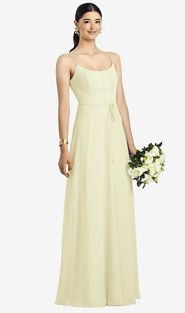 Front View - Butter Yellow Spaghetti Strap Chiffon Maxi Dress with Jeweled Sash