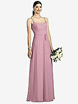 Front View Thumbnail - Dusty Pink Spaghetti Strap Chiffon Maxi Dress with Jeweled Sash