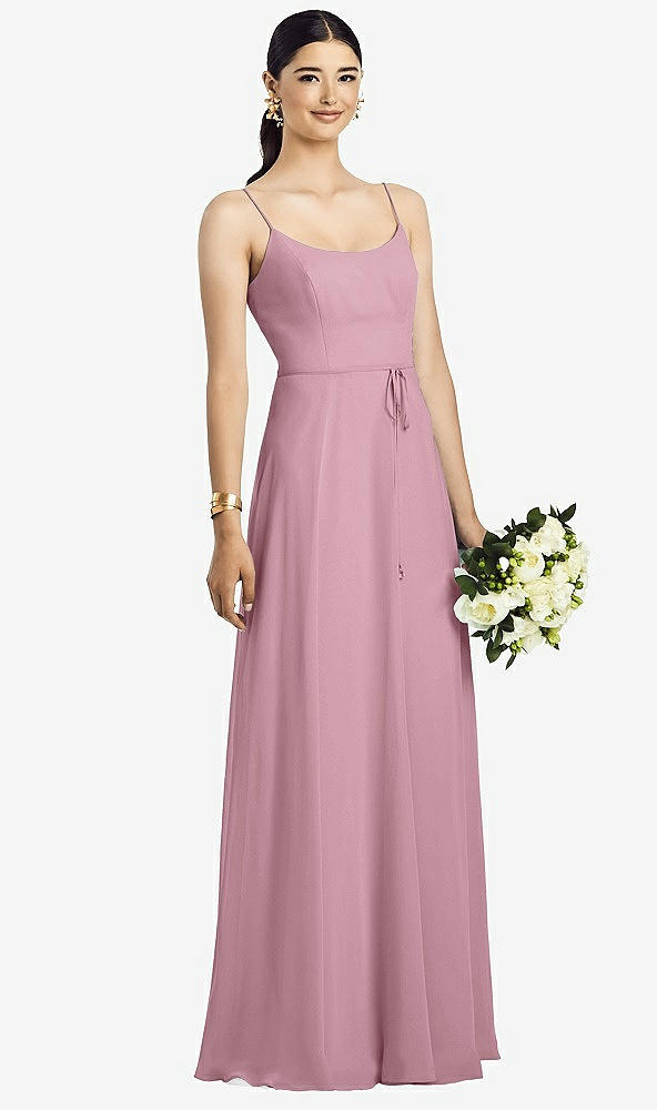 Front View - Dusty Pink Spaghetti Strap Chiffon Maxi Dress with Jeweled Sash