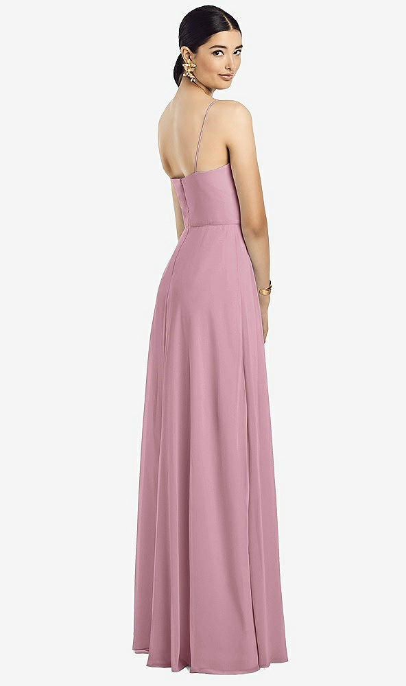 Back View - Dusty Pink Spaghetti Strap Chiffon Maxi Dress with Jeweled Sash
