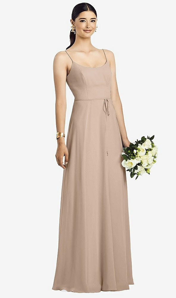 Front View - Topaz Spaghetti Strap Chiffon Maxi Dress with Jeweled Sash