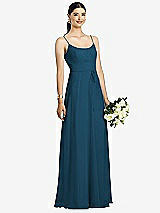 Front View Thumbnail - Atlantic Blue Spaghetti Strap Chiffon Maxi Dress with Jeweled Sash