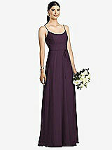 Front View Thumbnail - Aubergine Spaghetti Strap Chiffon Maxi Dress with Jeweled Sash