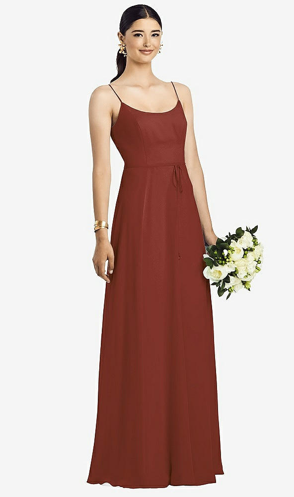 Front View - Auburn Moon Spaghetti Strap Chiffon Maxi Dress with Jeweled Sash
