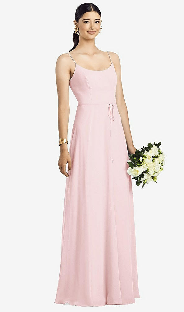Front View - Ballet Pink Spaghetti Strap Chiffon Maxi Dress with Jeweled Sash