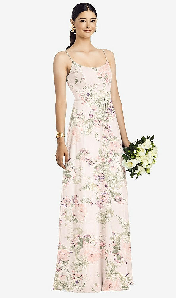 Front View - Blush Garden Spaghetti Strap Chiffon Maxi Dress with Jeweled Sash