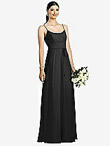 Front View Thumbnail - Black Spaghetti Strap Chiffon Maxi Dress with Jeweled Sash