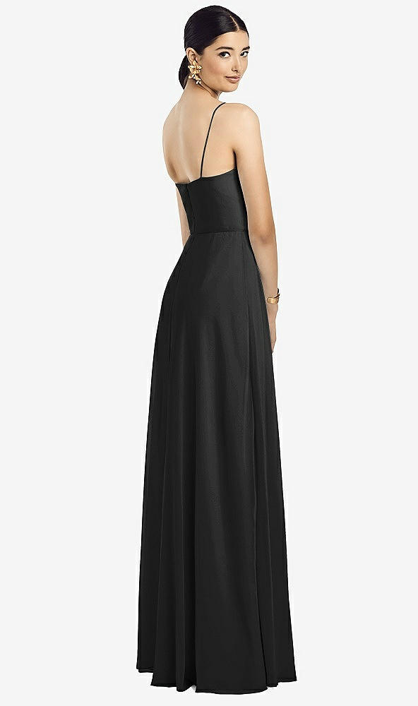 Back View - Black Spaghetti Strap Chiffon Maxi Dress with Jeweled Sash