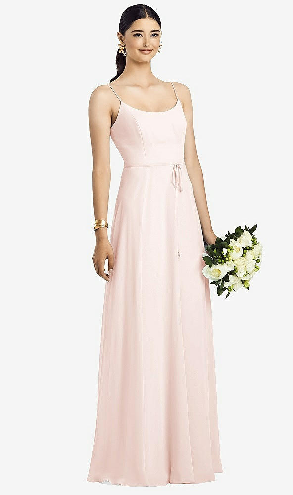 Front View - Blush Spaghetti Strap Chiffon Maxi Dress with Jeweled Sash