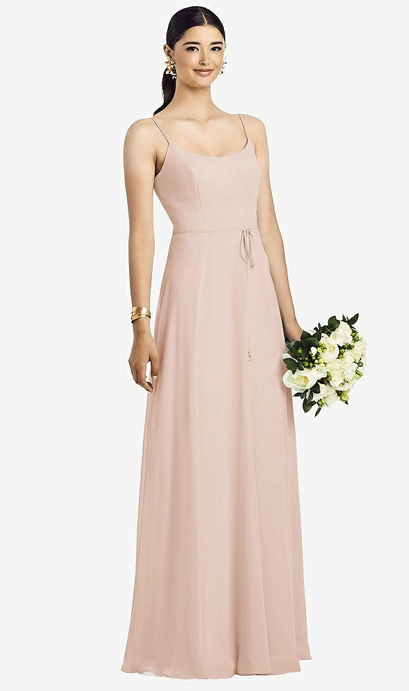 Front View - Cameo Spaghetti Strap Chiffon Maxi Dress with Jeweled Sash