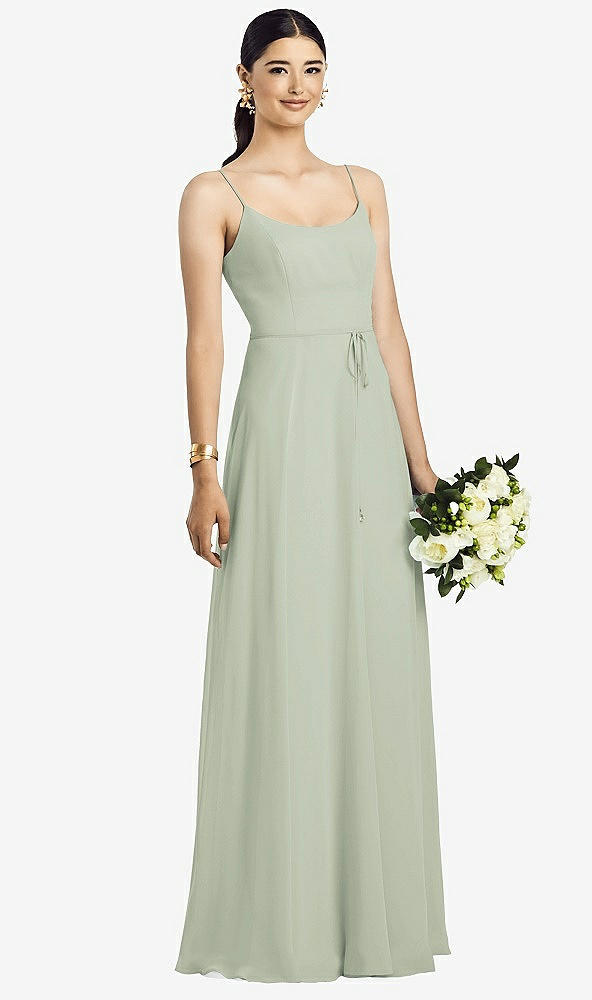 Front View - Celadon Spaghetti Strap Chiffon Maxi Dress with Jeweled Sash