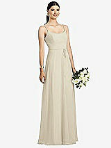 Front View Thumbnail - Champagne Spaghetti Strap Chiffon Maxi Dress with Jeweled Sash