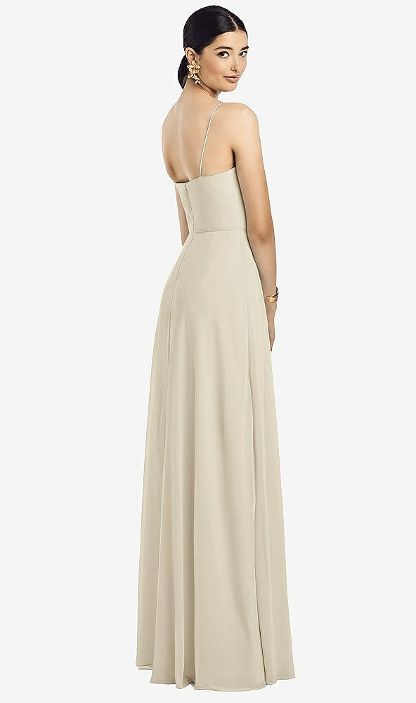 Back View - Champagne Spaghetti Strap Chiffon Maxi Dress with Jeweled Sash