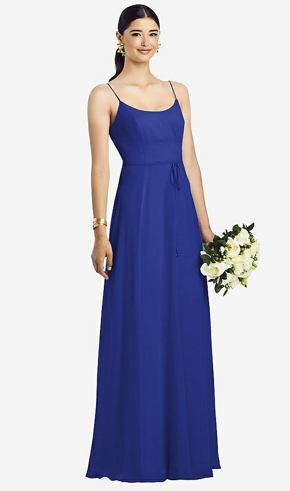 Front View - Cobalt Blue Spaghetti Strap Chiffon Maxi Dress with Jeweled Sash