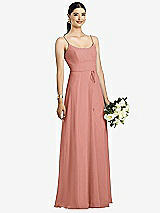 Front View Thumbnail - Desert Rose Spaghetti Strap Chiffon Maxi Dress with Jeweled Sash